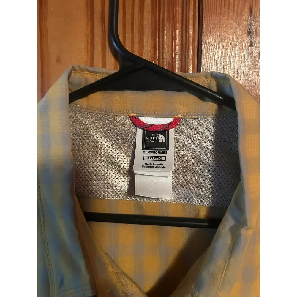 The North Face Men’s Short Sleeve Button Down Zipper Pocket Yellow Gray Sz XXL